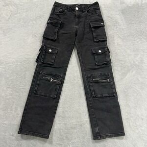 Telepatia Pants Women 5 / 27 Waist Cargo Baggy Black Streetwear Y2K